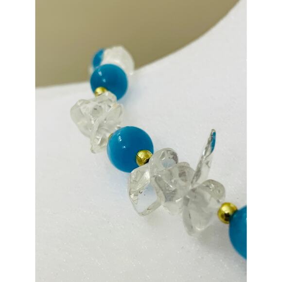 Short Beaded Necklace, Clear Chip Beads with Blue Round Beads, 19" Long - Picture 6 of 6
